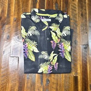 Tommy Bahama Black and Green Tropical Men's Shirt XL